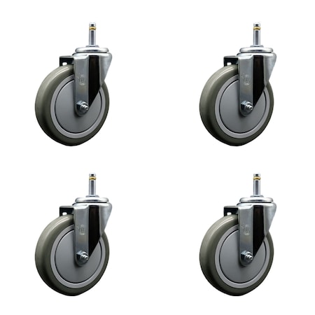 Service Caster 5'' Gray Polyurethane Wheel Swivel 7/16'' Grip Ring Stem Caster Set, 4PK SCC-GR20S514-PPUB-716138-4